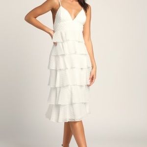 NWT Lulu's Tier to You White Swiss Dot Tiered Sleeveless Midi Dress